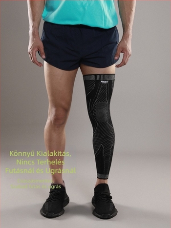 Térdvédő - kötött, hosszított kompressziós védelem kerékpározáshoz, futáshoz, futballhoz és kosárlabdához; anyagok: nejlon, nejlon spandex, latex fonal