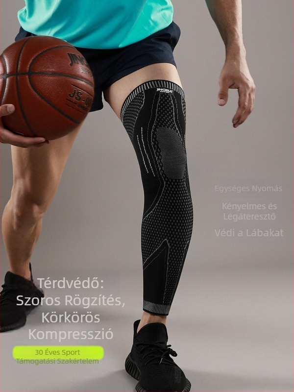 Térdvédő - kötött, hosszított kompressziós védelem kerékpározáshoz, futáshoz, futballhoz és kosárlabdához; anyagok: nejlon, nejlon spandex, latex fonal