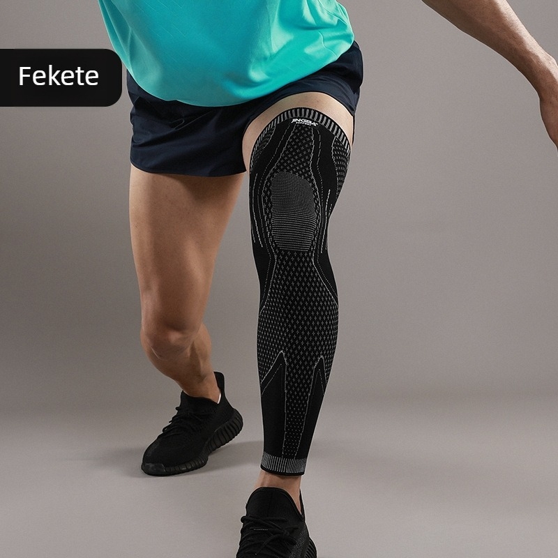 Térdvédő - kötött, hosszított kompressziós védelem kerékpározáshoz, futáshoz, futballhoz és kosárlabdához; anyagok: nejlon, nejlon spandex, latex fonal