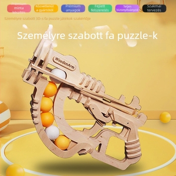 Fából készült 3D puzzle ping-pong pisztoly formájú játék, DIY testreszabható, OEM logó, többfunkciós