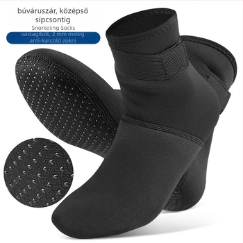 Neoprén téli vízisport zokni, középső hosszú, a vádlit érő, csúszásgátló és súrlódás elleni, dupla tűvel kötött, 70–80% szövet-összetétel