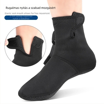 Neoprén téli vízisport zokni, középső hosszú, a vádlit érő, csúszásgátló és súrlódás elleni, dupla tűvel kötött, 70–80% szövet-összetétel