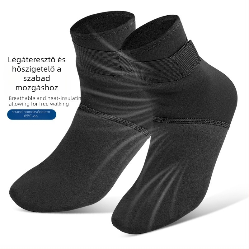 Neoprén téli vízisport zokni, középső hosszú, a vádlit érő, csúszásgátló és súrlódás elleni, dupla tűvel kötött, 70–80% szövet-összetétel