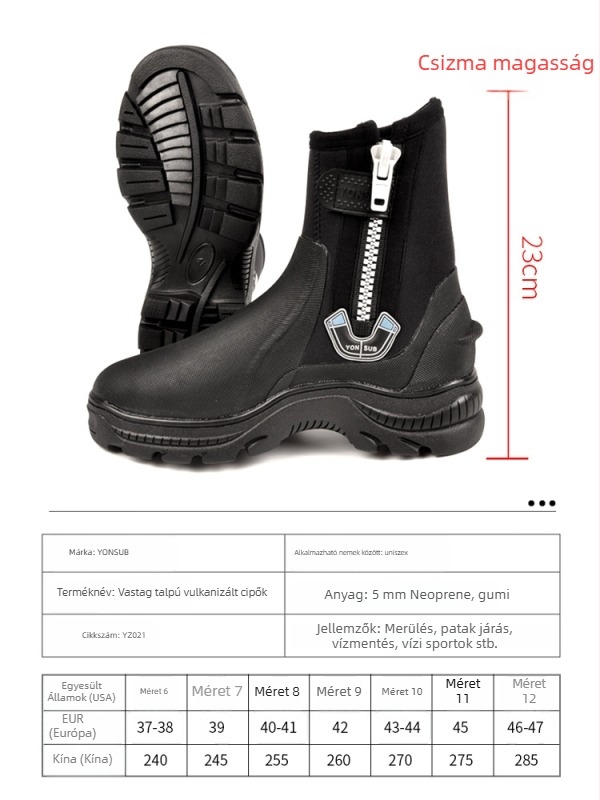 Yon Sub 5 mm neopren búvár cipő, magas, vastag, csúszásmentes a snorkelzéshez és folyótrekkinghez, uniszex vízmentő csizma