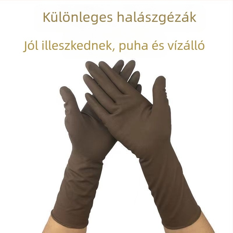 Gumi halászati kesztyűk, hosszú és vastag kivitelben; szúrásálló, téli vízálló és csúszásmentes
