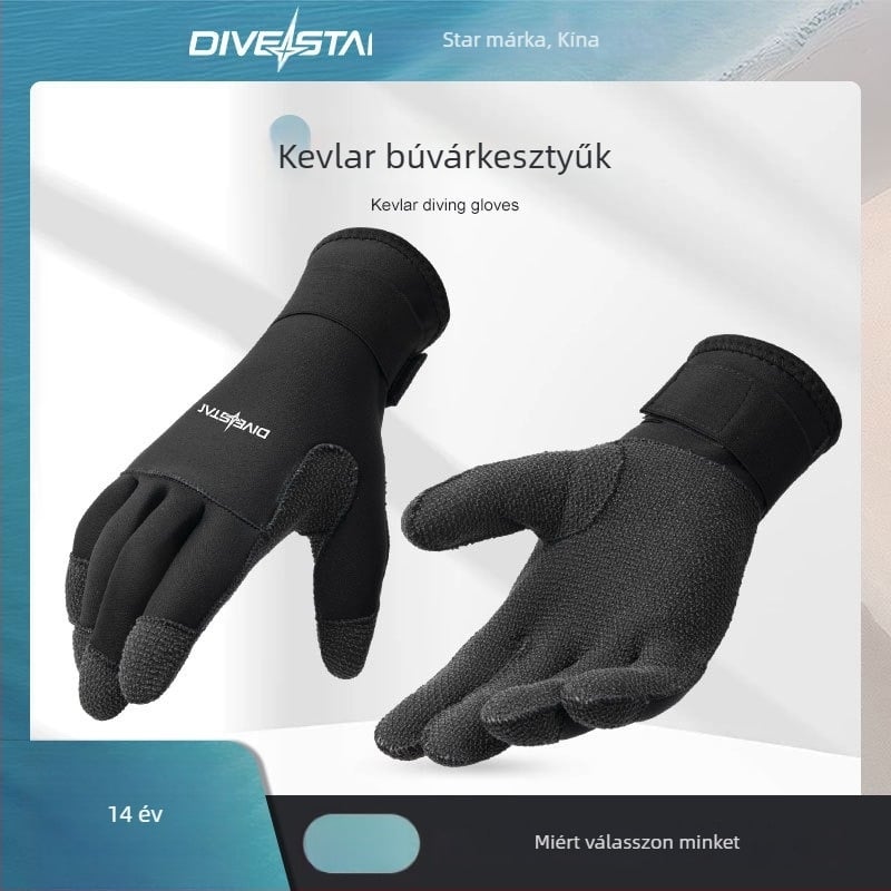 Kevlar búvárkesztyűk, 5 mm, csúszásmentes, kopásálló, meleg, vágásálló