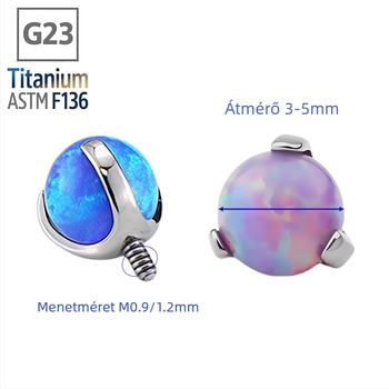F136 titán ötvözetű testpiercing ékszer opál golyóval — kerek forma, polírozott felület, G23 tisztaság