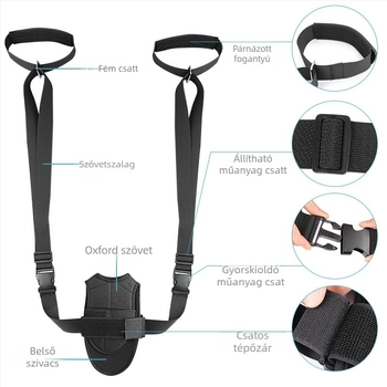 Nyújtó szalag a jóga számára — Foot products collection; Anyagok: szivacs, Oxford szövet, Velcro, műanyag és fém csat, webbing; Termékkód: 108 stretch foot drop; Alkalmazási területek: egészség masszázs, fitnesz és szépség