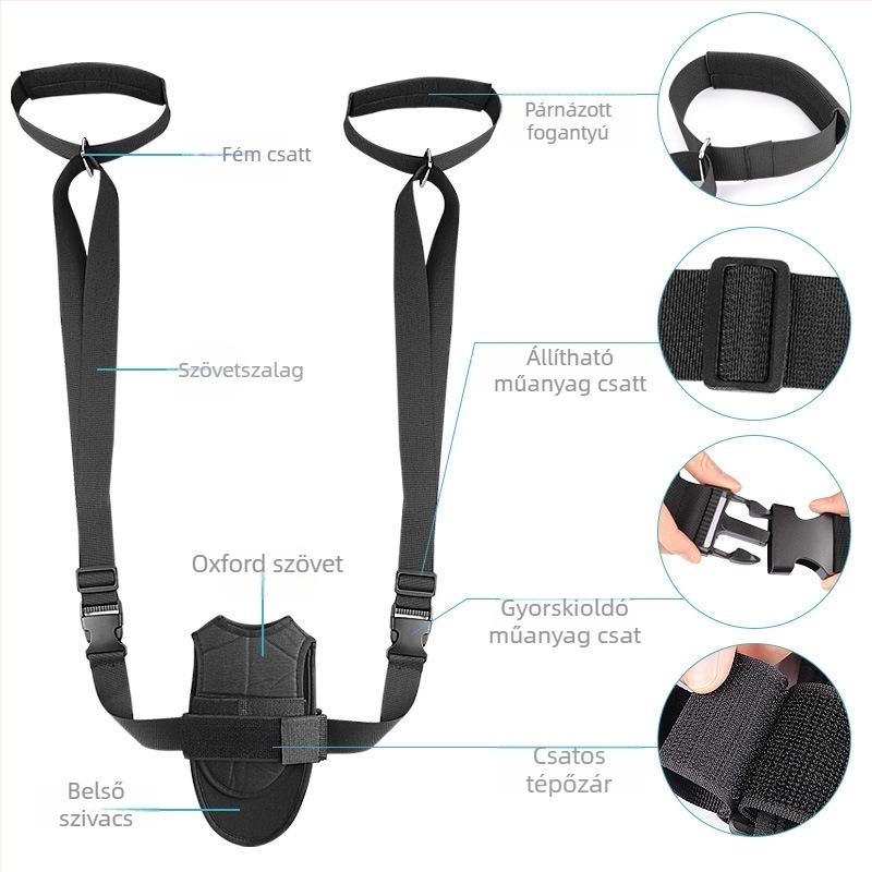 Nyújtó szalag a jóga számára — Foot products collection; Anyagok: szivacs, Oxford szövet, Velcro, műanyag és fém csat, webbing; Termékkód: 108 stretch foot drop; Alkalmazási területek: egészség masszázs, fitnesz és szépség