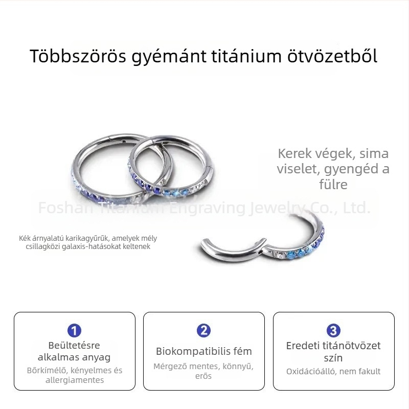 F136 titánötvözet fülbevaló – geometriás karika, uniszex, polírozott titán kristállyal