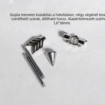 Szív alakú nyíl motívumú fülpiercing bárbel, 316L rozsdamentes acél, cirkónium kövek, hosszú szár