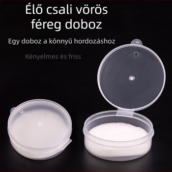 Vörös féreg doboz élőcsalihoz, tenyésztő doboz lyukakkal és szivaccsal, horgász felszerelés kiegészítők