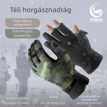 Téli horgász kesztyűk – tűvédelmet és vízállóságot nyújtó, tengeri csalihorgászatra tervezve, háromujjas nyitott dizájn, vastagított a jég alatti hideg ellen