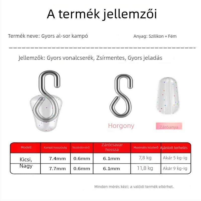 Horgász alárendelt vonal gyorskapcsoló klipe levehető csatlakozóval és nyolcas gyűrűvel