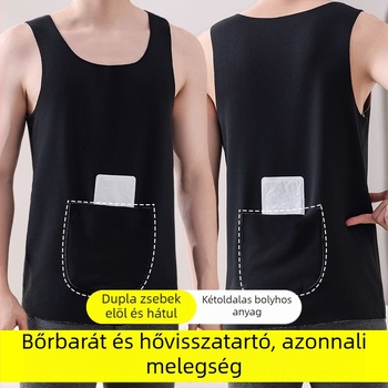 Férfi thermál mellény dupla zsebbel, velúr béléssel, meleg alapréteg, kerek nyakú, kétszeres réteg