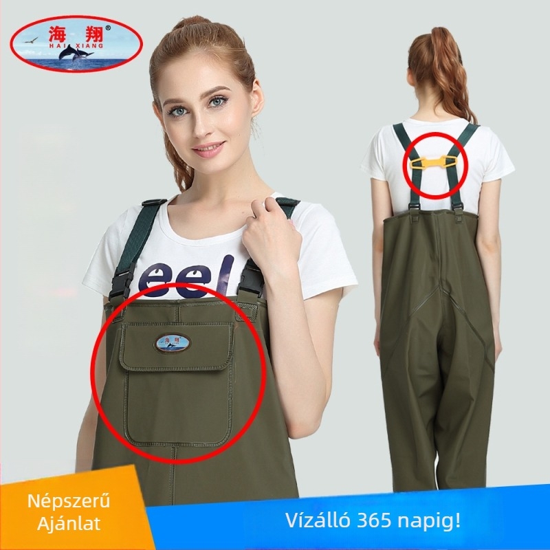 Haixiang Horgász Nadrágok, vízálló PVC kötött anyag, félhosszú vízben járó dizájn, 1 zseb, 100 mm specifikáció