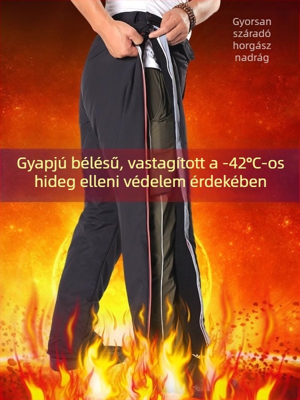 Uniszex kültéri vízálló és szélálló horgász nadrág téli meleg fleece béléses