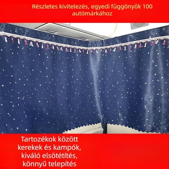 Nagy tehergépkocsi oldalsó ablakainak blackout anyagból készült függönye, felakasztva, napvédelmi funkció, testreszabható