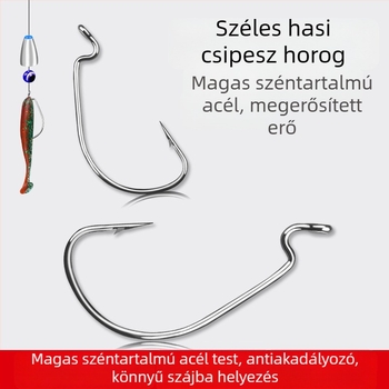 Crank horog széles hasú – magas széntartalmú acélból, bass és tengeri horgászathoz – négyszeres megerősítés