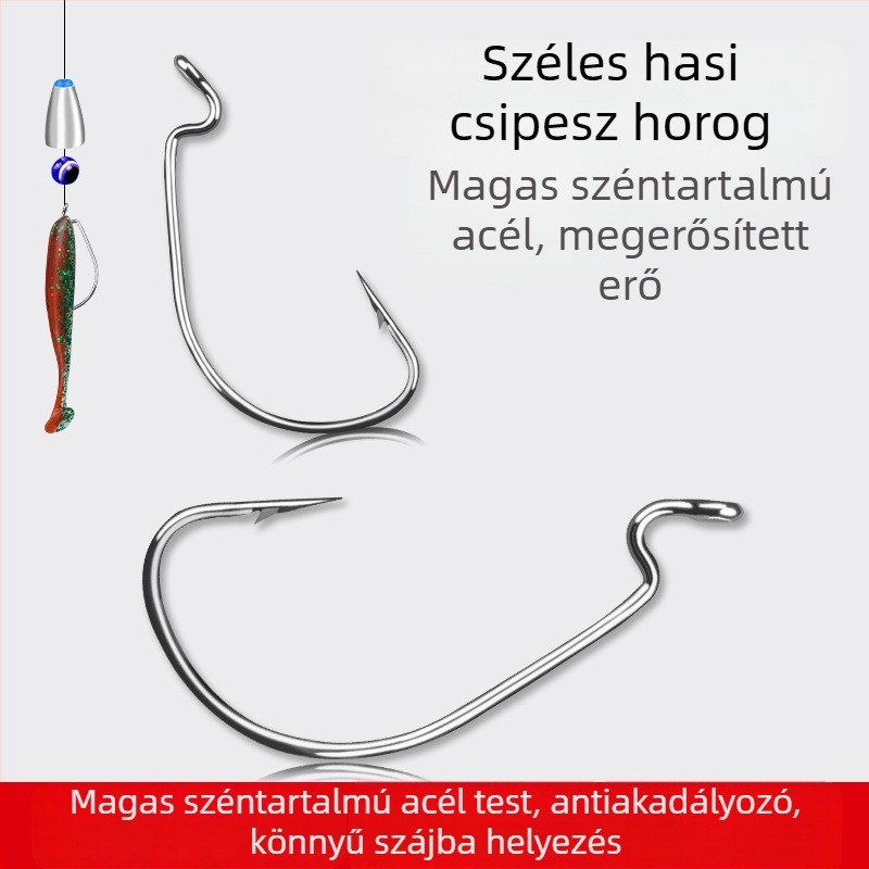 Crank horog széles hasú – magas széntartalmú acélból, bass és tengeri horgászathoz – négyszeres megerősítés