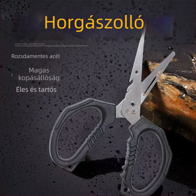 Kültéri horgász olló, rozsdamentes acél, többfunkciós vonalvágó, eredet: Kína