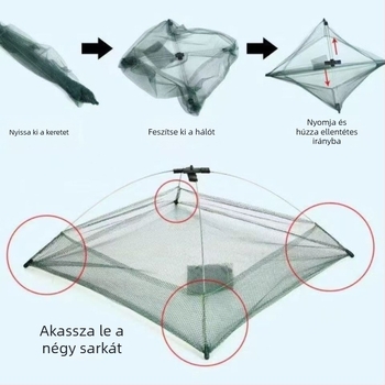Garnéla horgász háló – nyitott kivitel, összecsukható emelőháló, garnéla ketrec, horgász háló eszköz (Márka: Egyéb; Anyag: Egyéb)