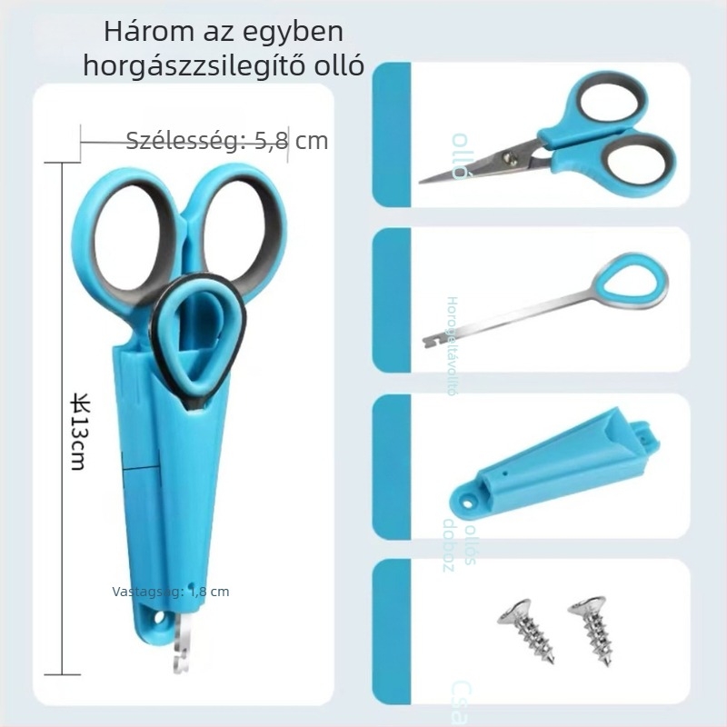 Három az egyben rozsdamentes acélból készült horgász eszköz: ólomfólia vágó, damilvágó és kis olló