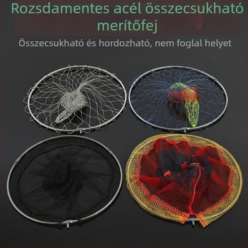 Rozsdamentes acélból készült összecsukható horgász hálófej, nagy szemű, színes