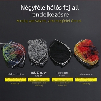 Rozsdamentes acélból készült összecsukható horgász hálófej, nagy szemű, színes