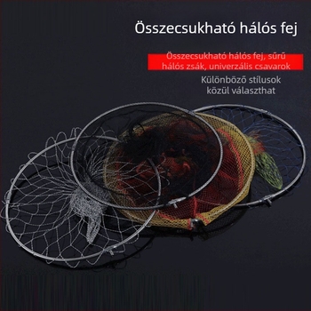 Rozsdamentes acélból készült összecsukható horgász hálófej, nagy szemű, színes