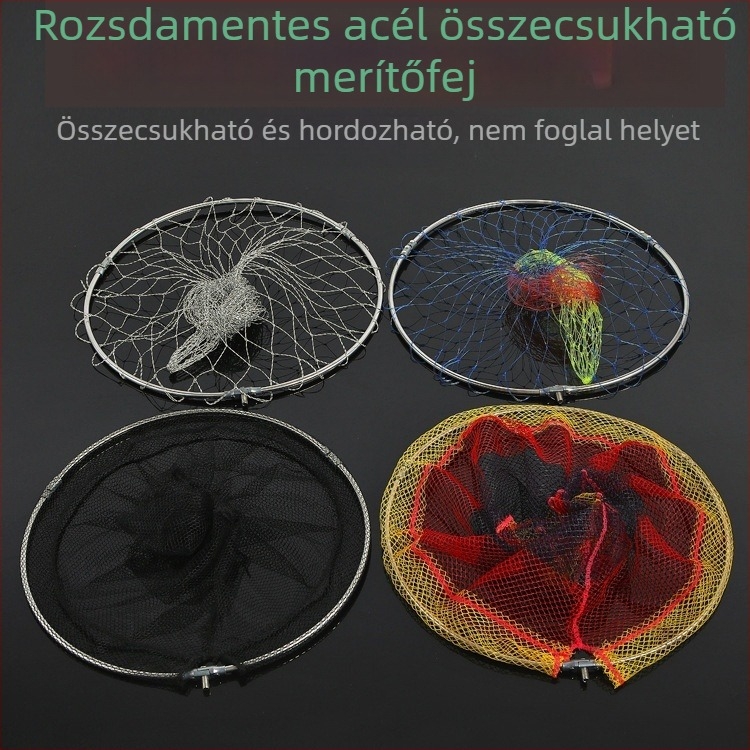 Rozsdamentes acélból készült összecsukható horgász hálófej, nagy szemű, színes