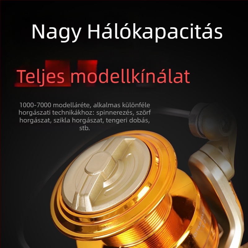 Spinningorsó, teljesen fémből készült konstrukció, bal/jobb oldali kezelőkar cserélhető, áttételi arány 5.2:1, alkalmas tengeri horgászatra