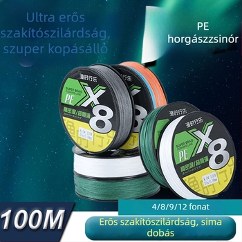 8-szálas fonott horgász damil, színes, kopásálló, sima és erős főline