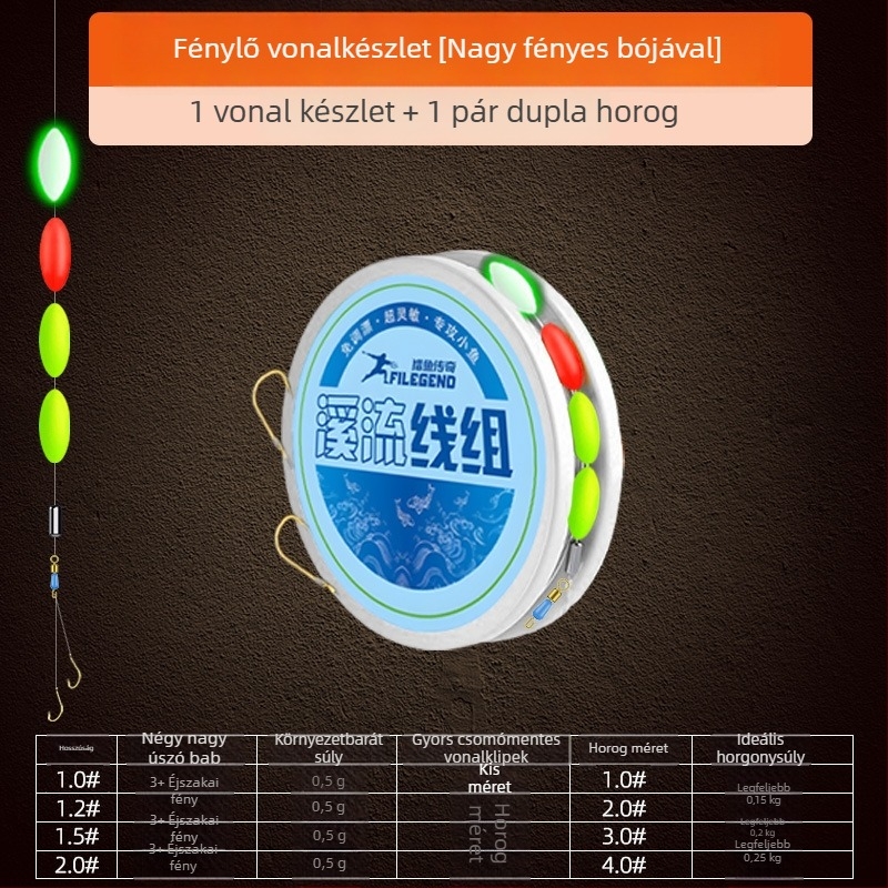 Fénylő hagyományos hétcsillagos úszószett kettős horoggal, nylon fővonal, a legtöbb vízhez, nagy érzékenység