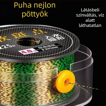 Fő horgász zsinór — nejlonból, pöttyös mintázat, puha tapintású, nagy vonóerő (Típus: fő zsinór; Anyag: nejlon; Mintázat: pöttyös; Tapintás: puha; Vonóerő: nagy)
