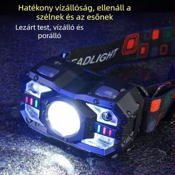 Fejlámpa ABS, LED 10W, 1200mAh, újratölthető, hatótávolság 200–500m