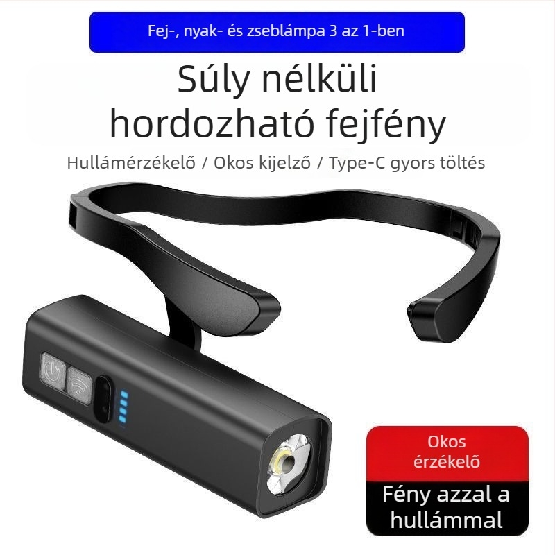 LED fejlámpa leválasztható fülrögzítéssel, 5W, 1000mAh, kézi hajtású energia, tölthető töltővel, kültéri éjszakai horgászathoz és hegymászáshoz
