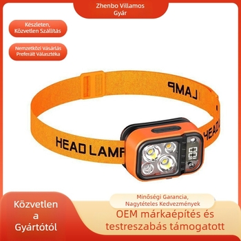 Fejlámpa USB-s töltéssel, intelligens szenzor, LED világítás, vízálló, 5W, 500mAh, fénysugár 50–100 m