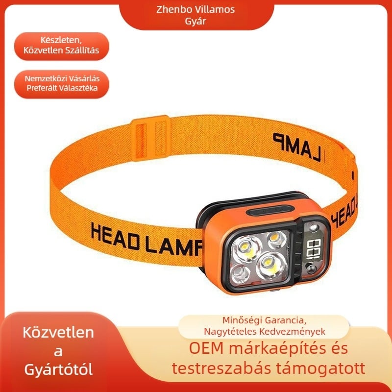 Fejlámpa USB-s töltéssel, intelligens szenzor, LED világítás, vízálló, 5W, 500mAh, fénysugár 50–100 m