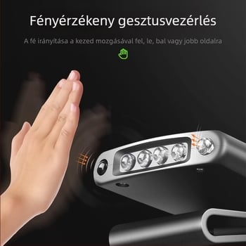 LED fejfény éjszakai horgászathoz, klipsz-fejpánttal, indukciós kapcsoló, vízálló, hosszú üzemidő