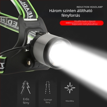 Lazeres fejlámpa, 10W, 1200mAh újratölthető akkumulátor, alumíniumötvözet test, hatótávolság ≥500m