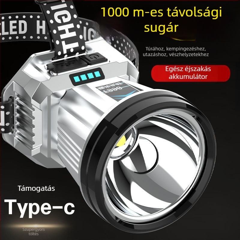 LED fejlámpa – erős fényerejű, hosszú hatótávolságú, újratölthető, vízálló, éjszakai horgászathoz