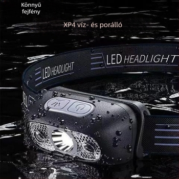 Fejlámpa COB LED-del, alumínium ház, kézzel működtetett kinetikus energia, 500 m-es hatótáv, kompakt éjszakai horgász lámpa