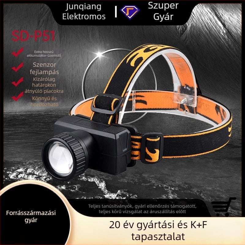 LED fejlámpa, 900 lm, 15W, újratölthető 2800mAh, alumíniumötvözet, vízálló, akár 200 m fényhatótávolság, éjszakai kerékpározáshoz, barlangászathoz, éjszakai horgászathoz, járőrszolgálathoz