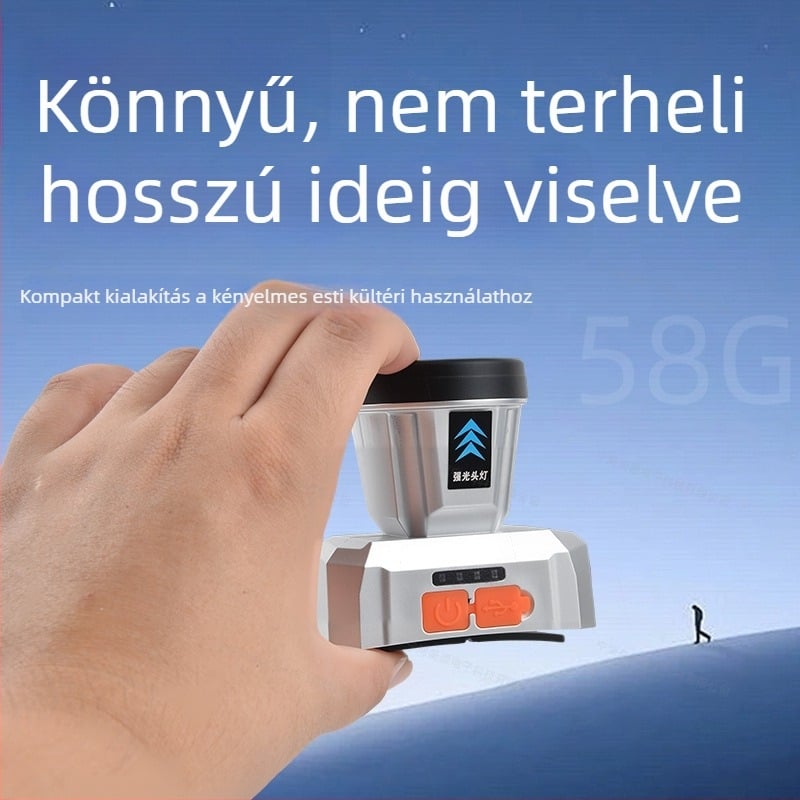 Gyerekeknek készült, újratölthető LED fejlámpa – könnyű, 58 g, vízálló, fénysugár 100–300 m, T-alakú fejpánt