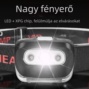 Kempingezéshez és kültéri használathoz hordozható LED fejlámpa, akkumulátoros működés, 3W fényerő, piros és fehér kettős fényforrás