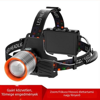 LED fejlampa teleszkópos zoom-mal, alumínium fej, erős fény, hosszú élettartamú lítium akkumulátor, kültéri használatra, horgász lámpa, fejre rögzíthető