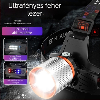 LED fejlampa teleszkópos zoom-mal, alumínium fej, erős fény, hosszú élettartamú lítium akkumulátor, kültéri használatra, horgász lámpa, fejre rögzíthető