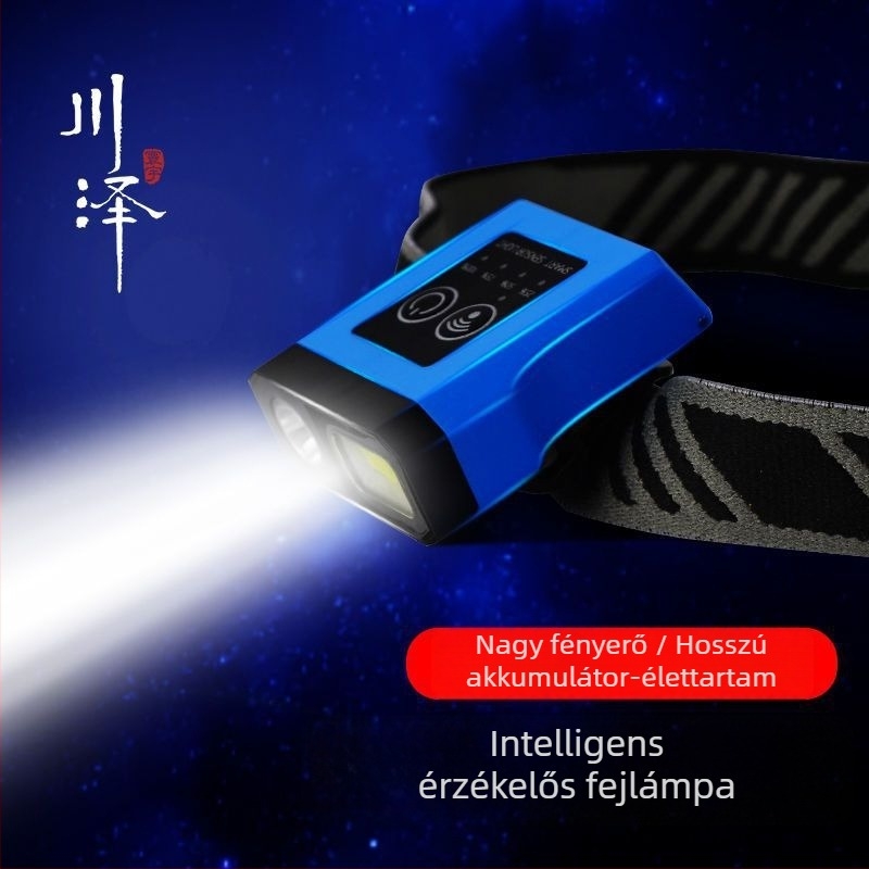 Kawasawa éjszakai horgász fejfénye, újratölthető, ultranagy fényű, fejre rögzíthető sapka-klipszes világítás (Műanyag ház • Fényforrás: izzó • Hatótáv ≤50 m • Márka Kawasawa)