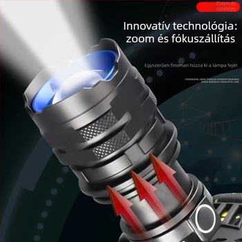 USB-C töltésű fejlámpa, 30W LED, 3600mAh akkumulátor, 360° forgás, hatótávolság >500 m